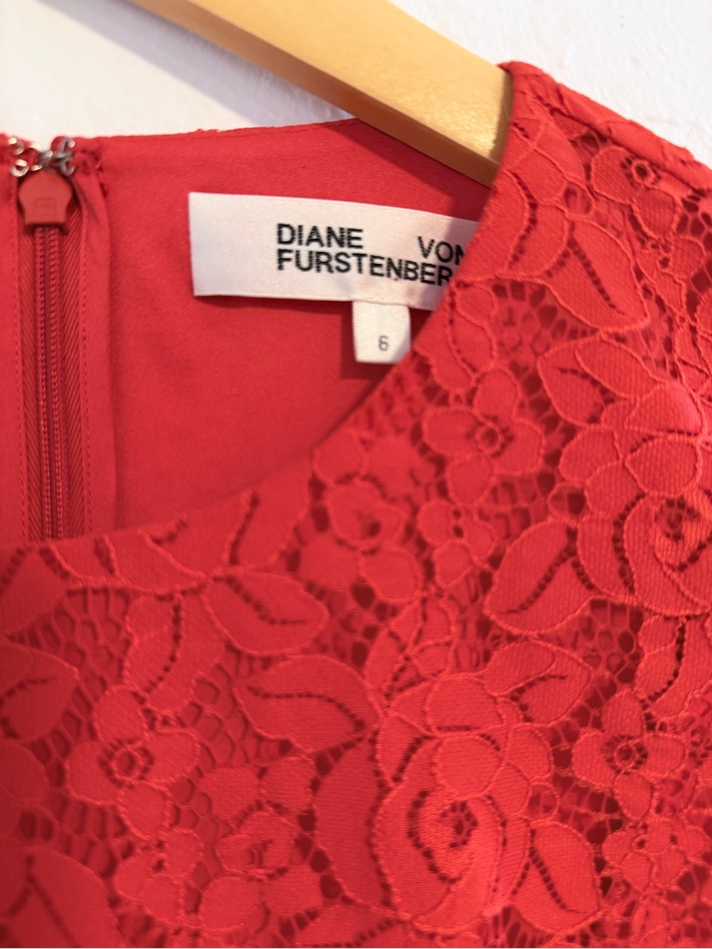 Diane Von Furstenberg Red Orange Floral Lace Sleeveless Dress - Picture 3 of 8
